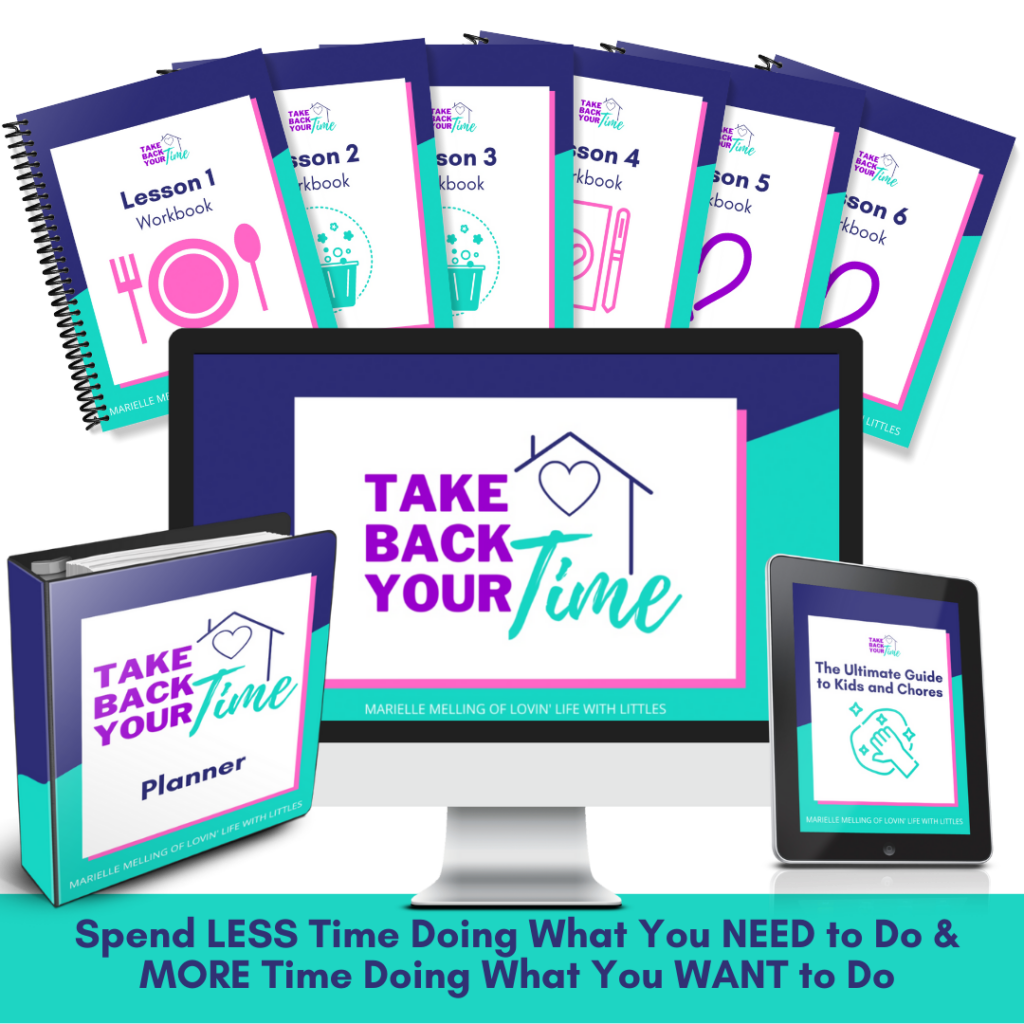 This image shows some of the materials in the Take Back Your Time course, a bonus for all Mom Spot Members.